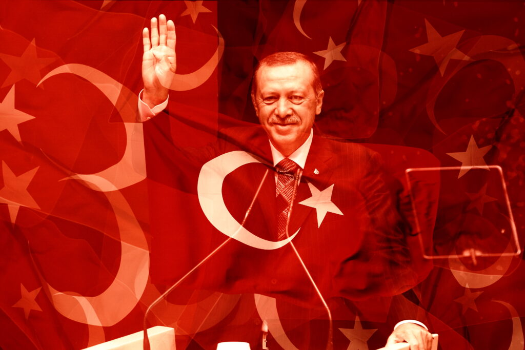 Portrait de Recep Tayyip Erdoğan avec le drapeau de la Turquie